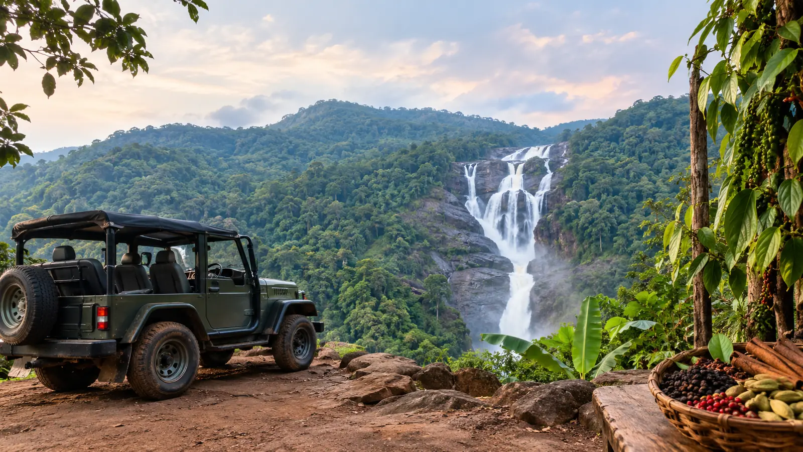 Safari en jeep aux chutes de Dudhsagar et visite d’une plantation d’épices