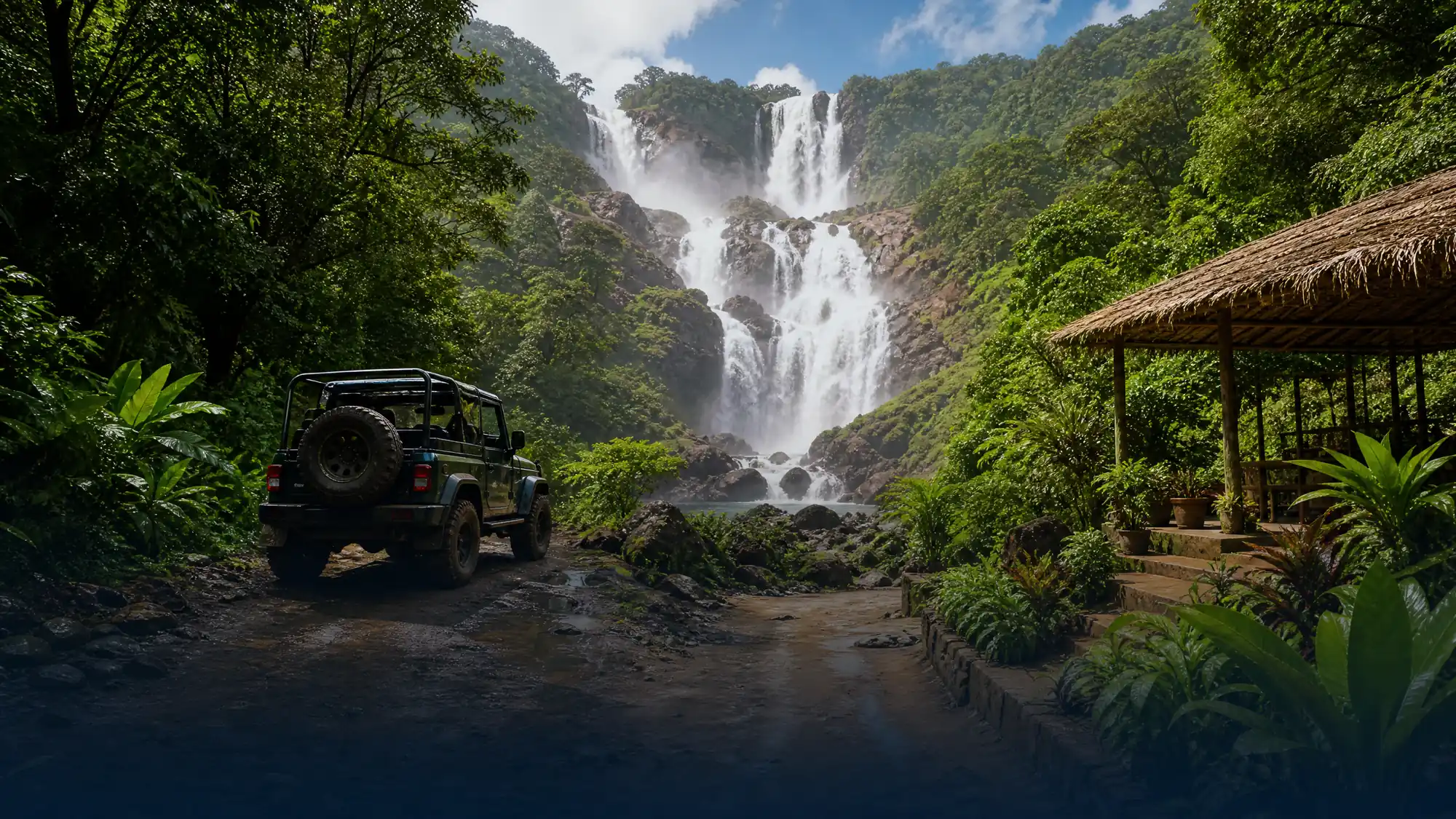 Parcourez le sanctuaire de vie sauvage de Bhagwan Mahavir en jeep 4x4 jusqu'à une cascade de 310 mètres. Terminez la journée par un déjeuner buffet goanais dans une ferme d'épices locale.