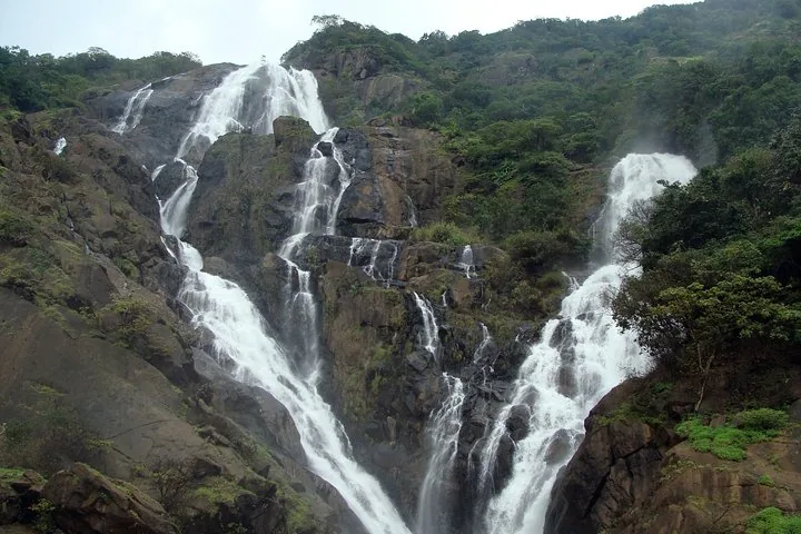 Dudhsagar Falls cascading down a rocky mountain side